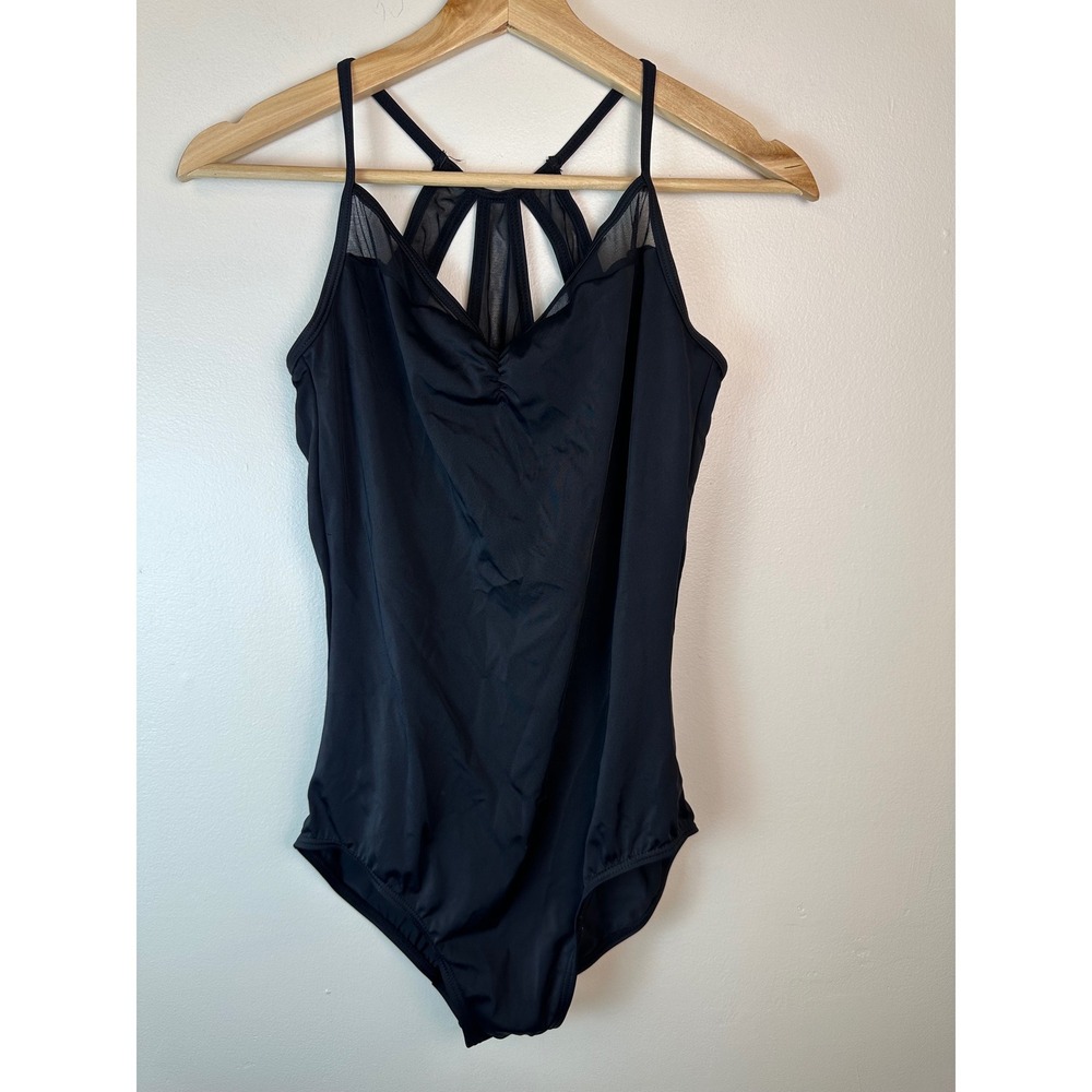 Balera Dance Leotard LA Black Mesh Cage Back Pinch Front Women's Large 64830
